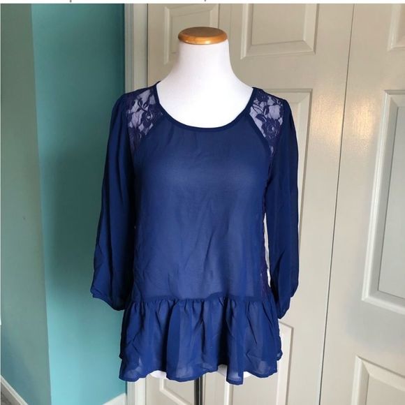 Charming Charlie Blue Peplum Blouse - Picture 1 of 5